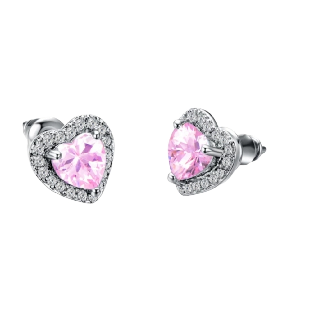 Cubic Zirconia Heart Studs (pink)